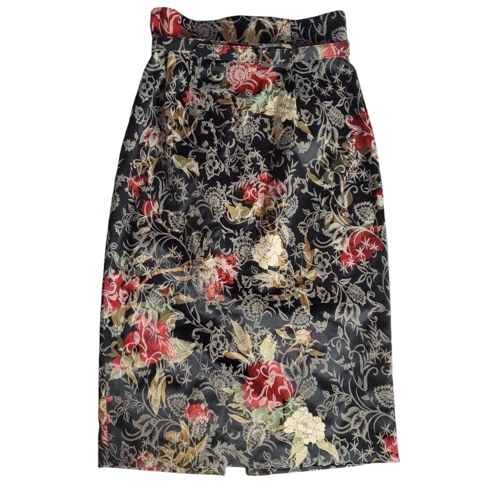Antonio Melani Paperbag Pencil Skirt 0 Black Floral Jacquard Belted Gothic